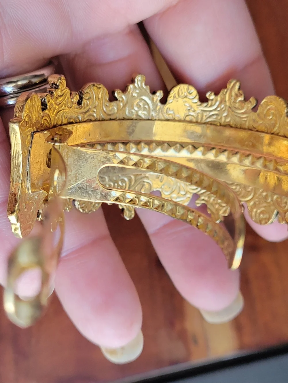 Vintage Style Gold Tone Cabochon Stones Hair Clip Metal Victorian Look - Picture 4 of 9